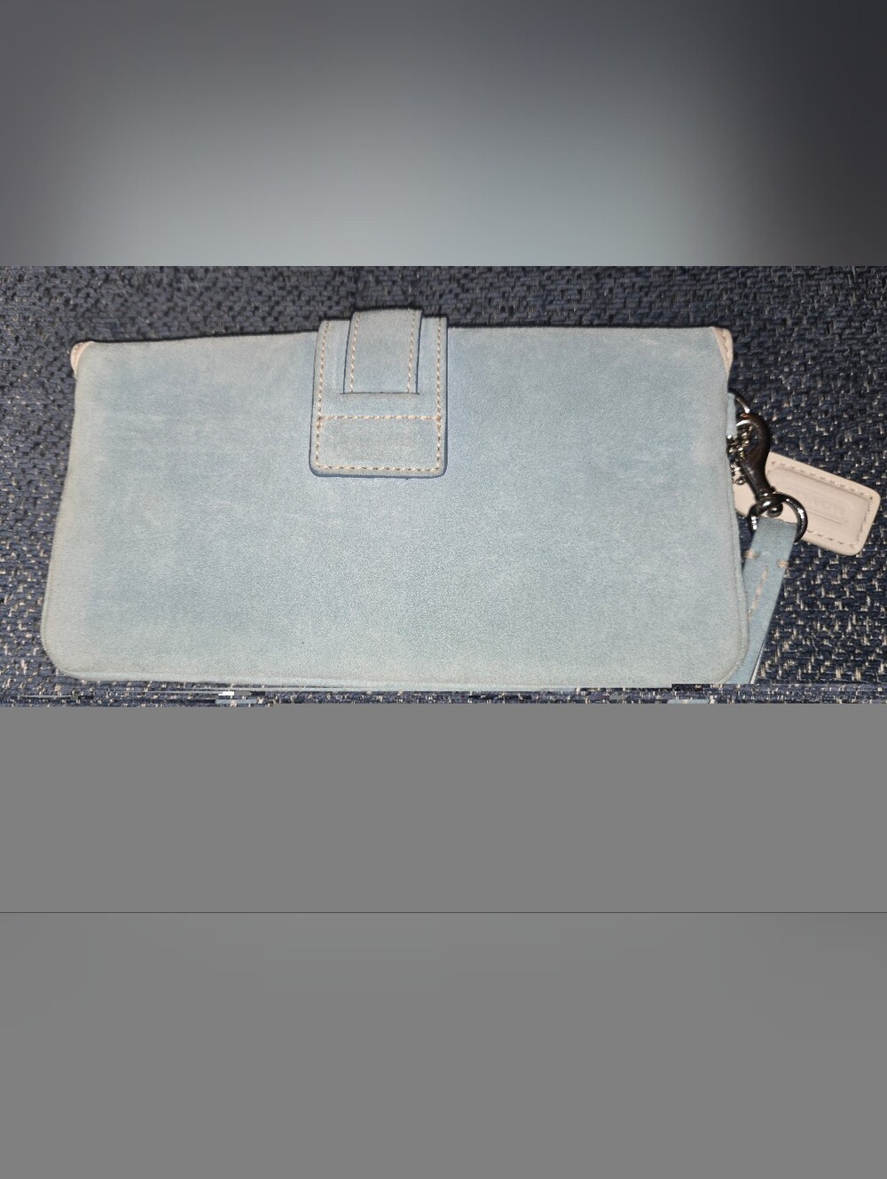 Coach Light Blue Suede Wristlet Clutch with Cream Trim & Buckle - Picture 2 of 7